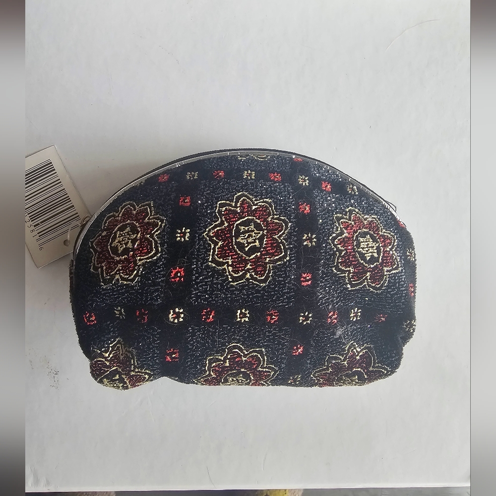 Black cream red textured boho mandala small makeup cosmetic Bag purse pouch - Picture 7 of 9